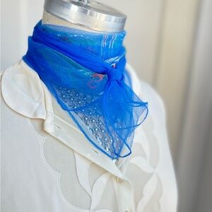 Rare Vintage Late 50s/ Early 60s Blue Sheer Head Scarf